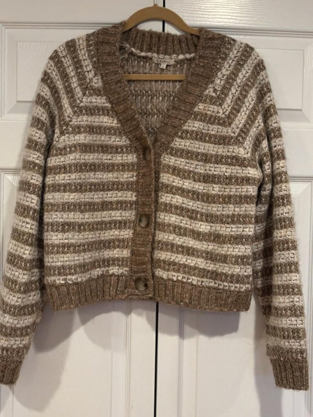 Z Supply Brown White Striped Cardigan Large